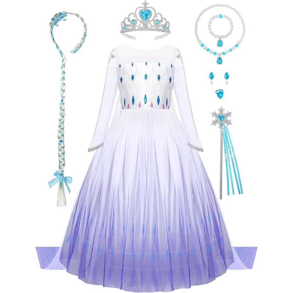 👑 Princess Dress & Accessories Blue Purple Size 6-8 NEW